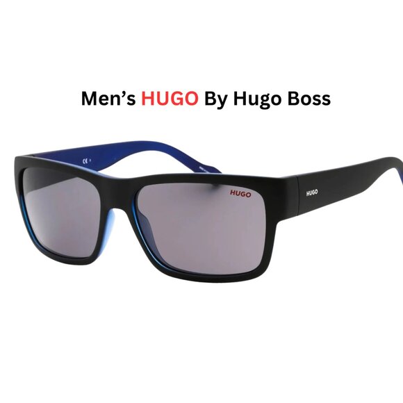 New HUGO by Hugo Boss Matte Black On Blue Rectangle sunglasses - Picture 3 of 5